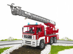Stabilizing legs deployed on Bruder fire engine for stable indoor outdoor use