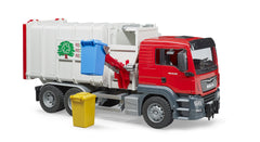 Bruder Man TGS rear tailgate opens for realistic emptying sequences.