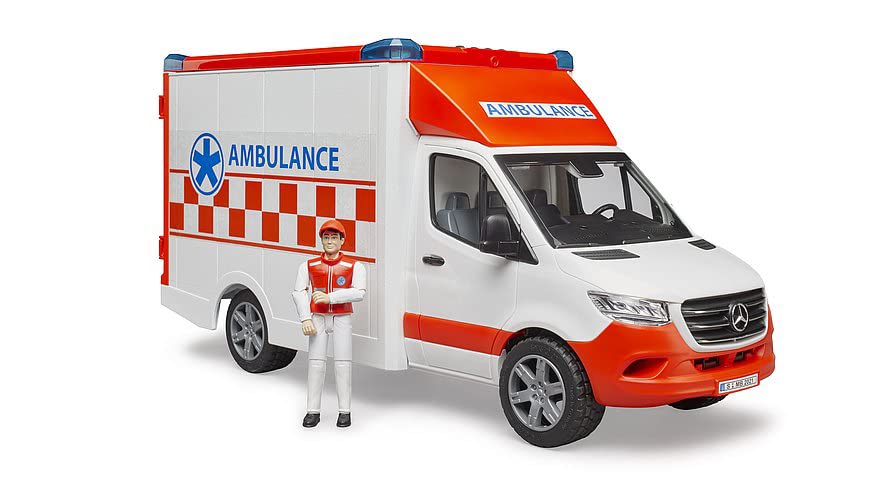 Bruder MB Sprinter ambulance stretcher moves for transporting figures.