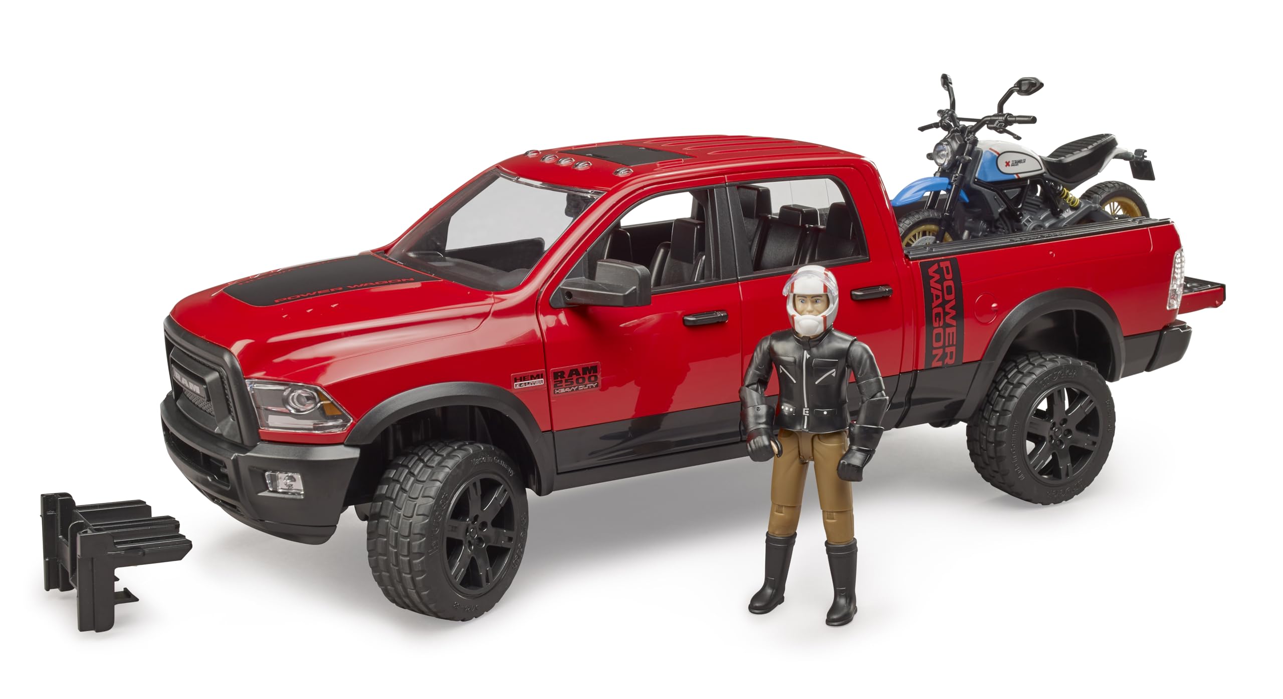 Bruder Ram 2502 Power Wagon front view with rugged off-road styling for imaginative play.