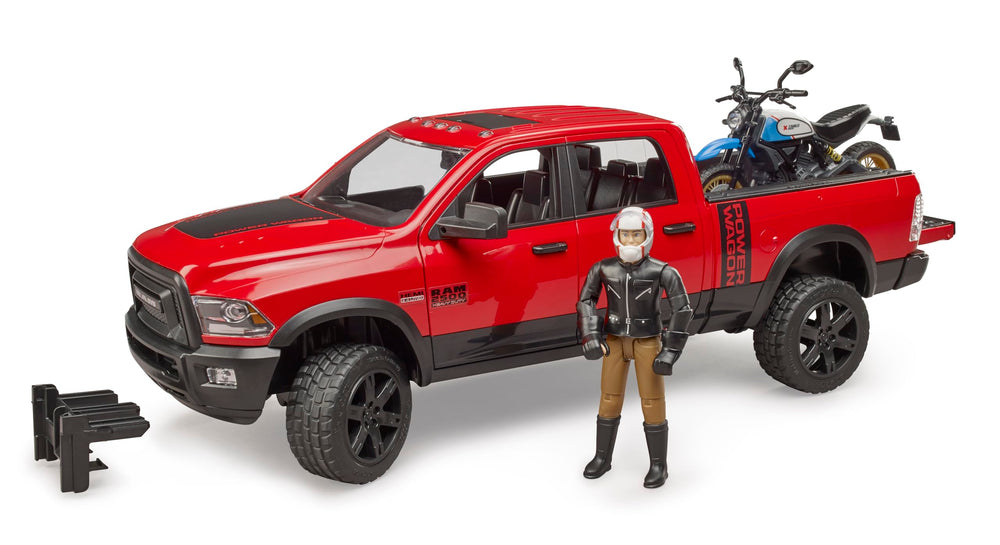 Bruder Ram 2502 Power Wagon front view with rugged off-road styling for imaginative play.
