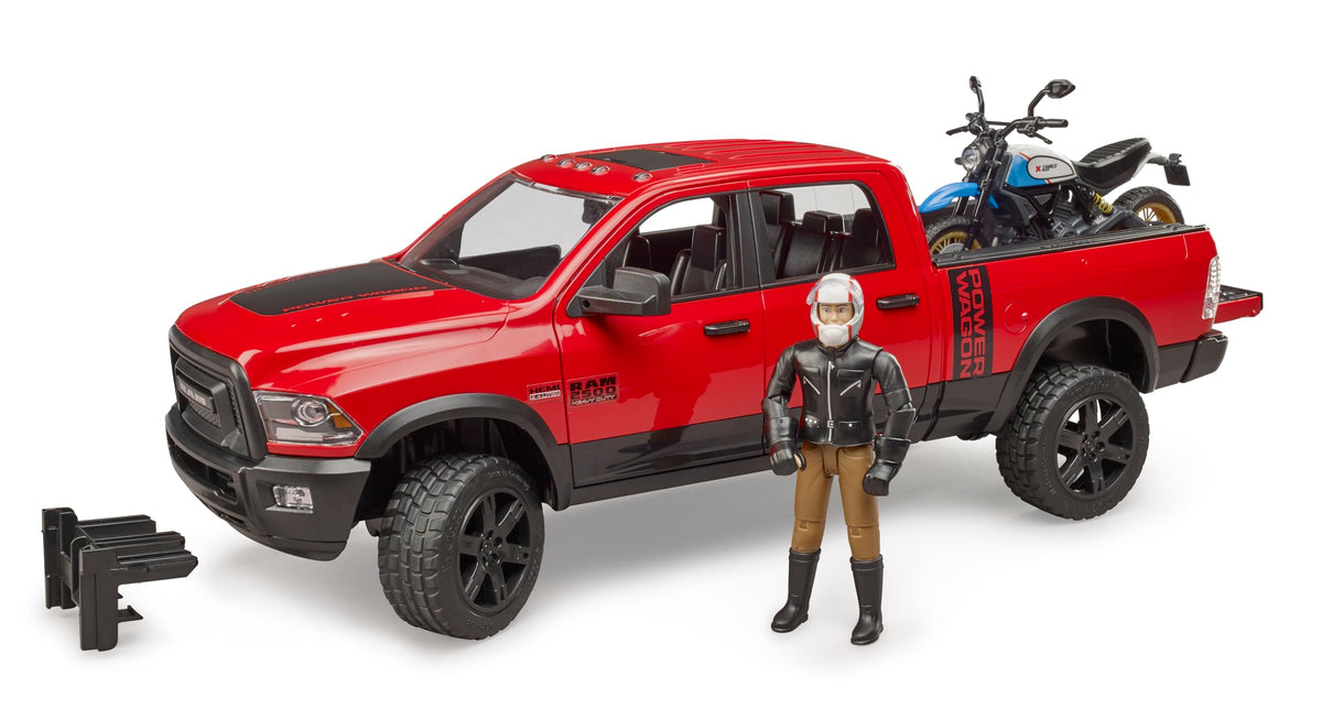 Bruder Ram 2502 Power Wagon front view with rugged off-road styling for imaginative play.