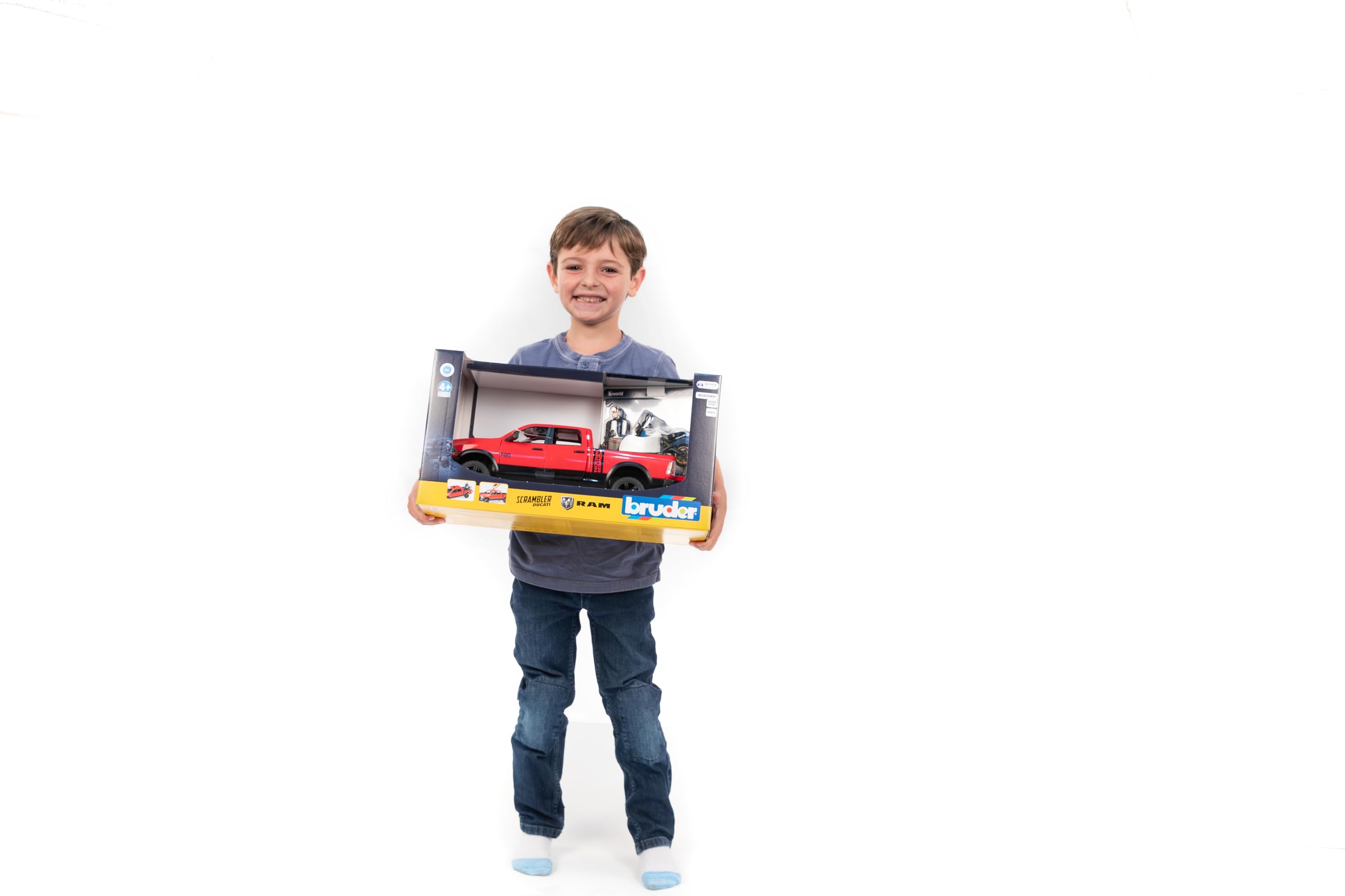 Bruder rider figure with helmet adds authentic play value.