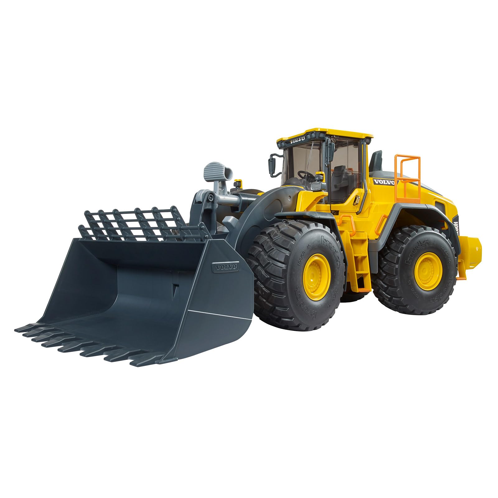 Bruder Volvo L260H wheel loader front view with functional arm for realistic play