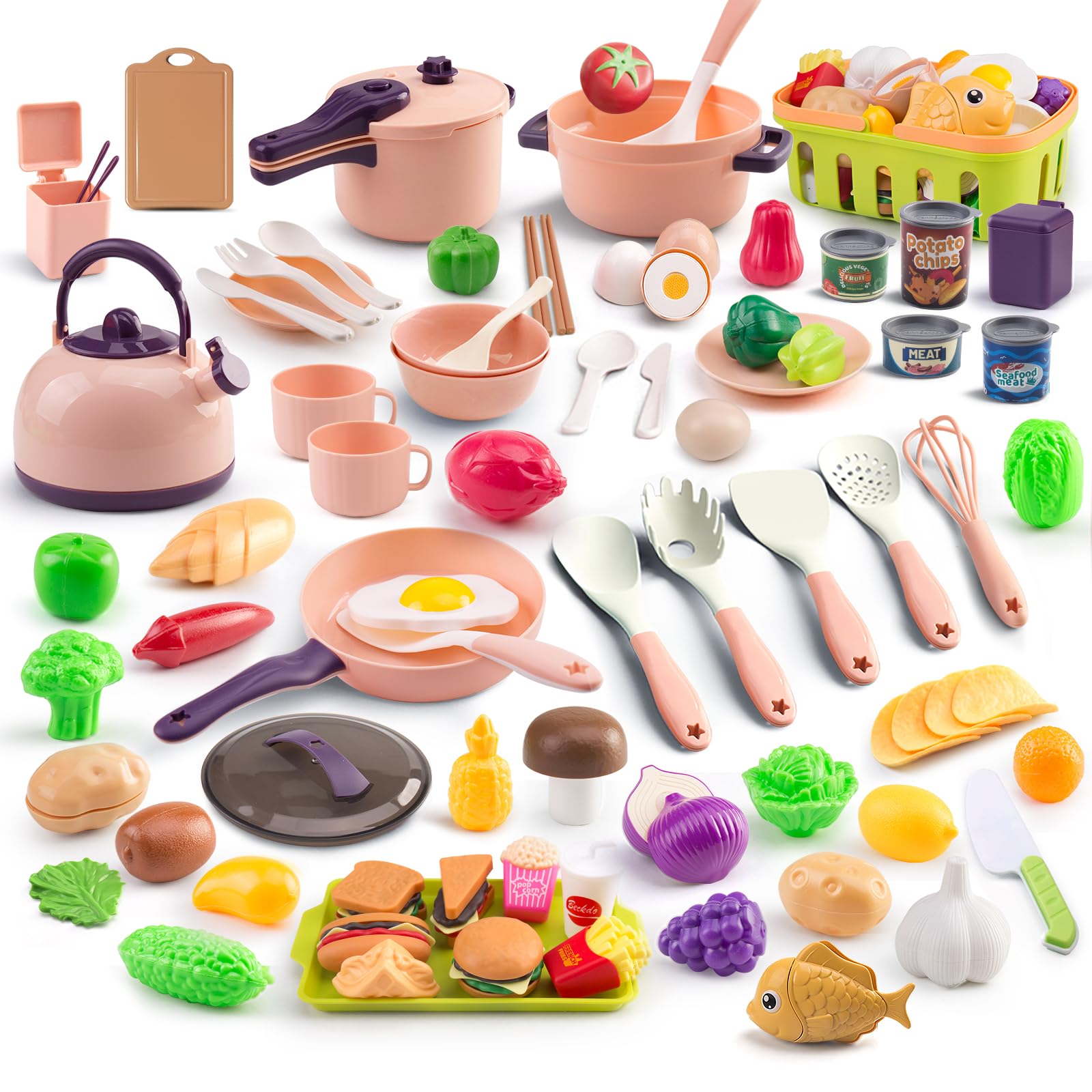 Bruvoalon 118pc mini play kitchen accessories pink for imaginative cooking and motor-skill development