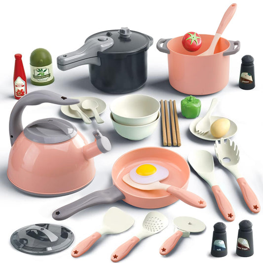 Bruvoalon 32-piece kitchen set in teal-grey design promotes imaginative play and fine motor skills