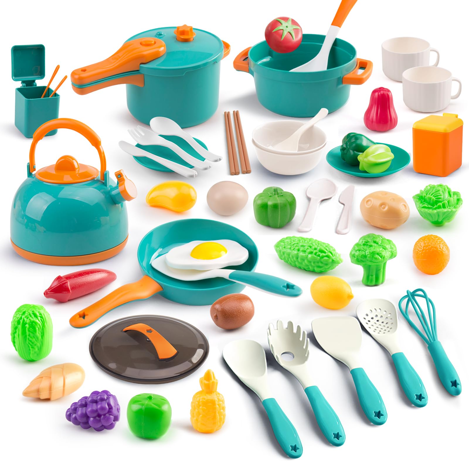 Bruvoalon 56Pcs mini play kitchen cookware set for imaginative pretend cooking