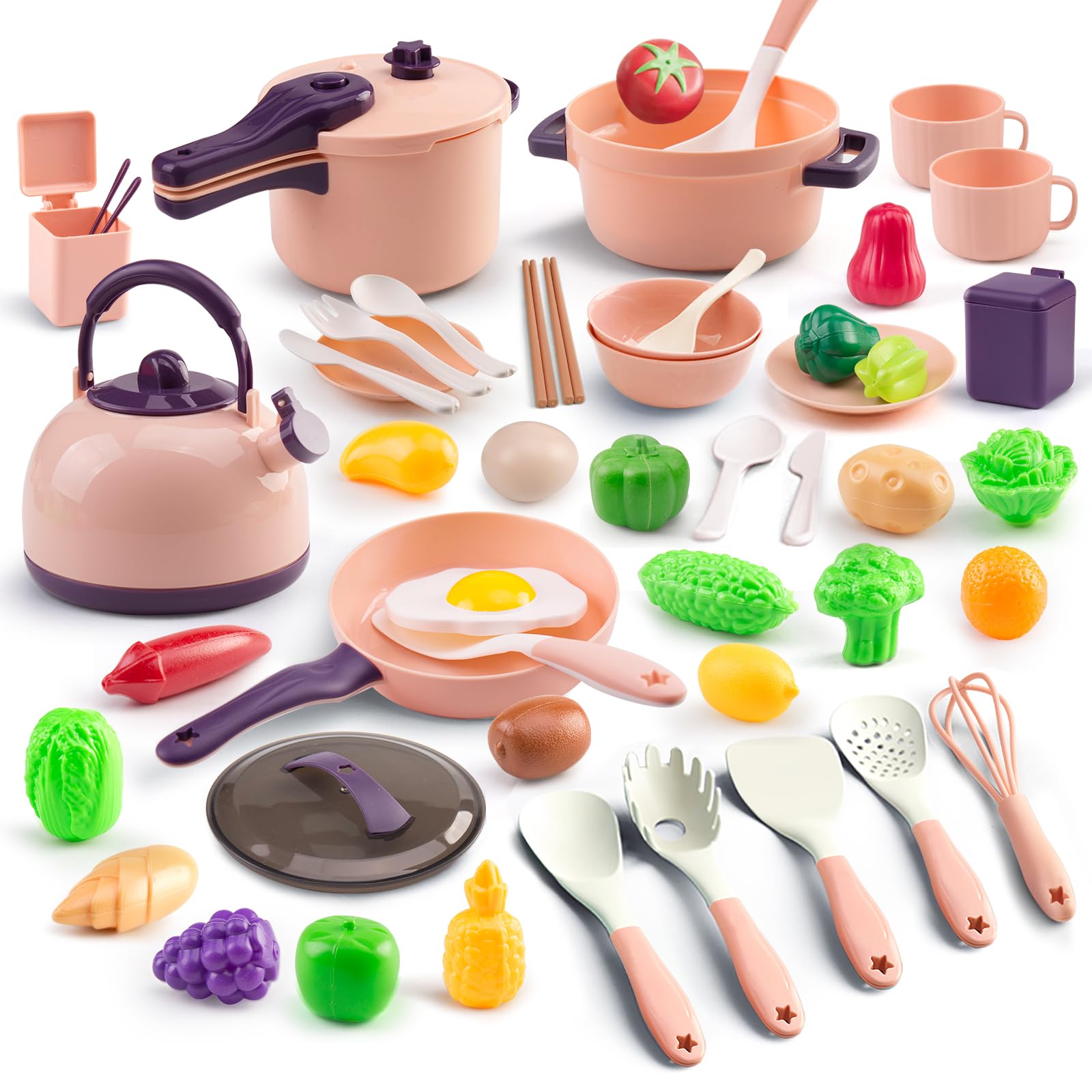 Bruvoalon 56pcs mini play kitchen set in pink for imaginative cooking and role play