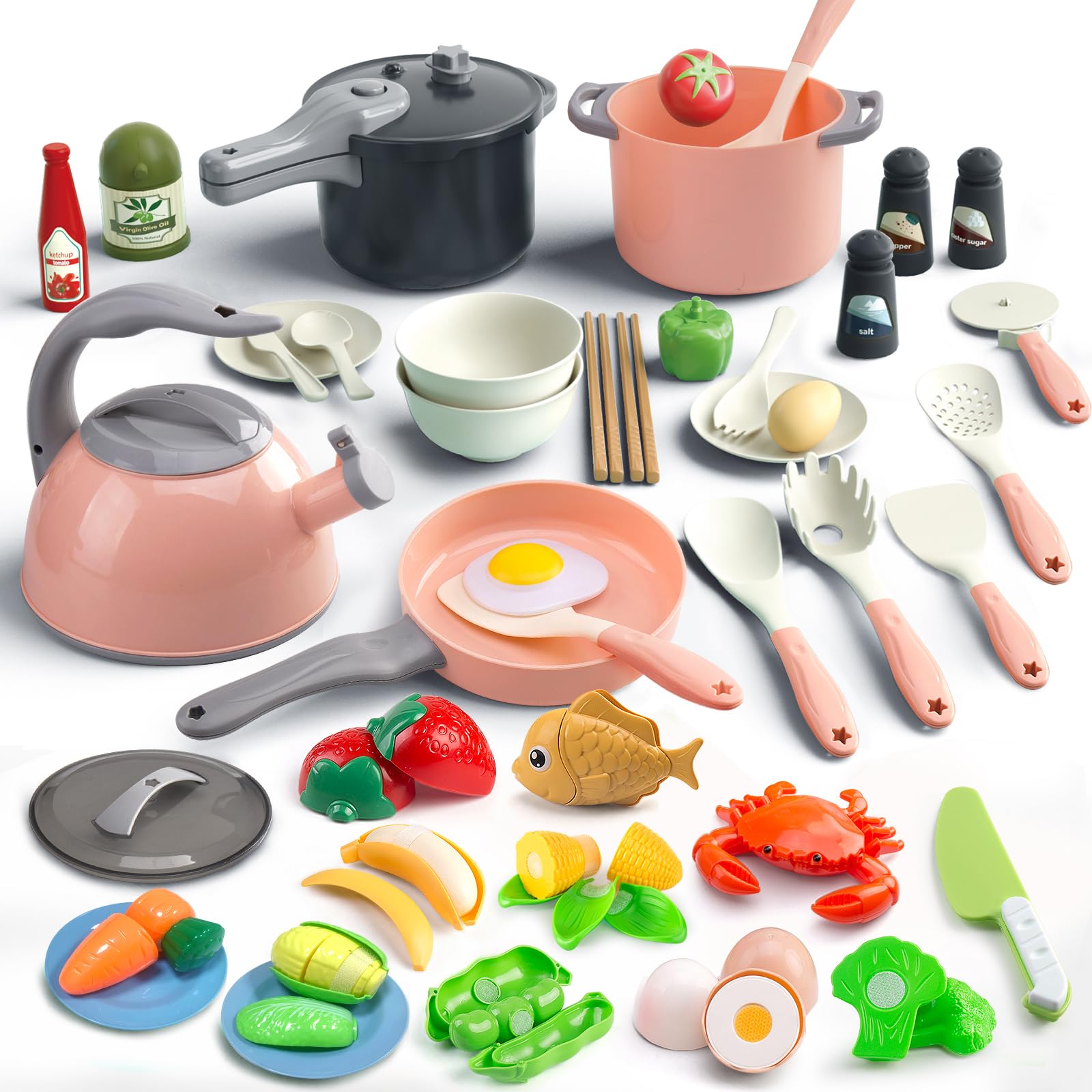 Bruvoalon 67-piece pink kitchen set for imaginative playtime.