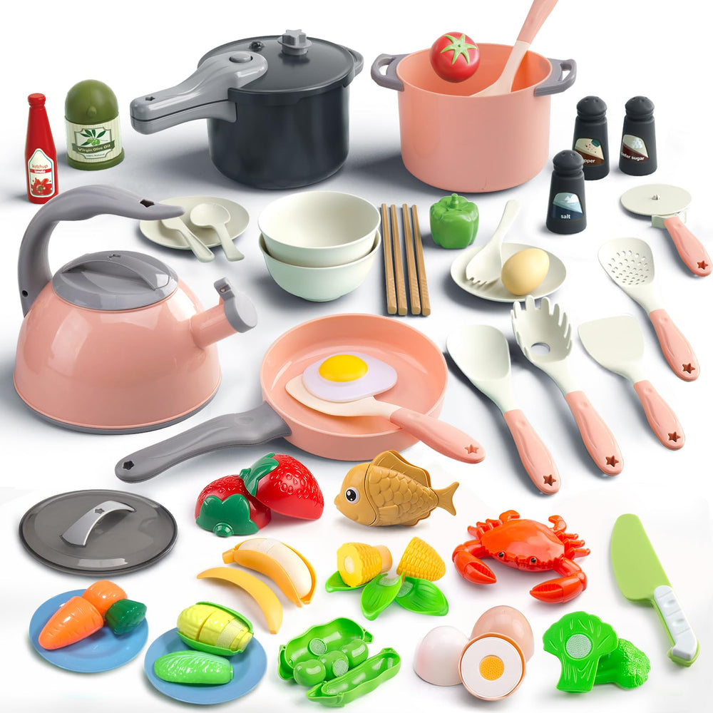 Bruvoalon 67-piece pink kitchen set for imaginative playtime.
