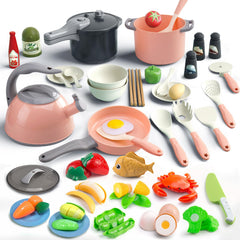 Bruvoalon 67-piece pink kitchen set for imaginative playtime.