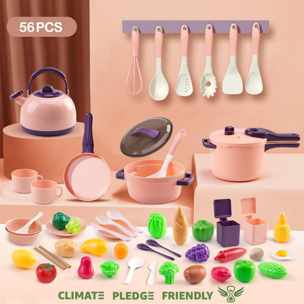 Bruvoalon kids cookware pots and pans pink for realistic pretend meals