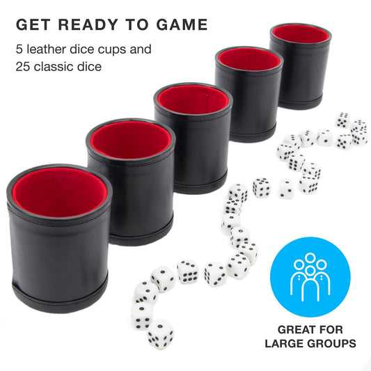 Brybelly leather dice cups with red felt interior enhance quiet rolls.