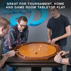 Family-friendly game night setup with Brybelly crokinole and checkers.