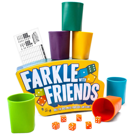 Brybelly Farkle with Friends dice cups in six colors for family game night.