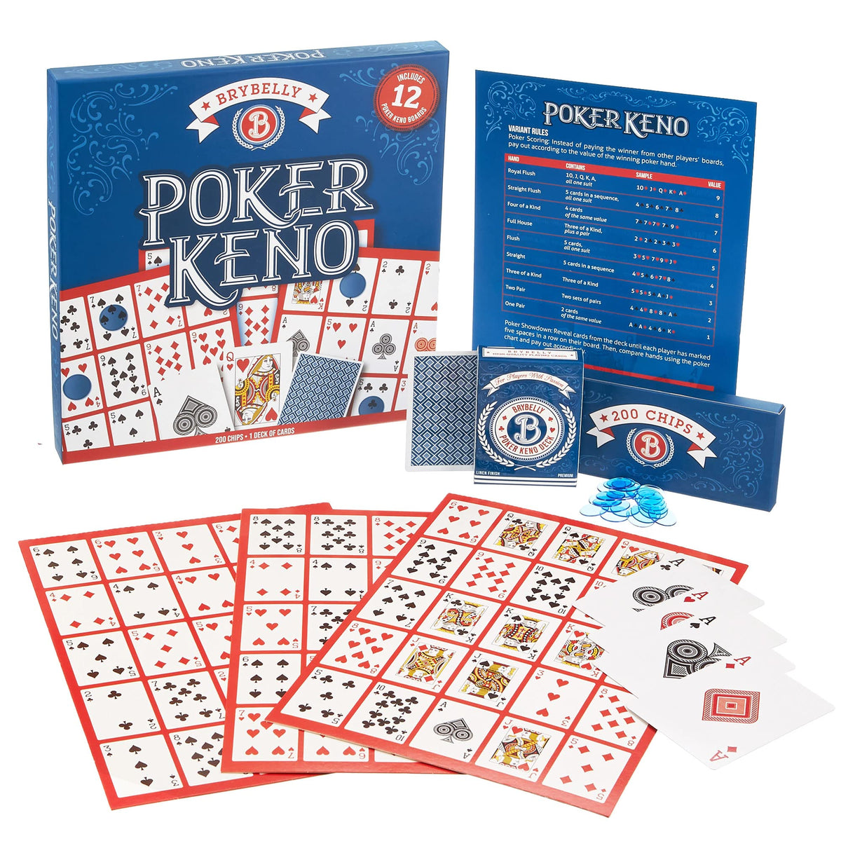 Brybelly Poker Keno Game Set with cards and chips for family game night