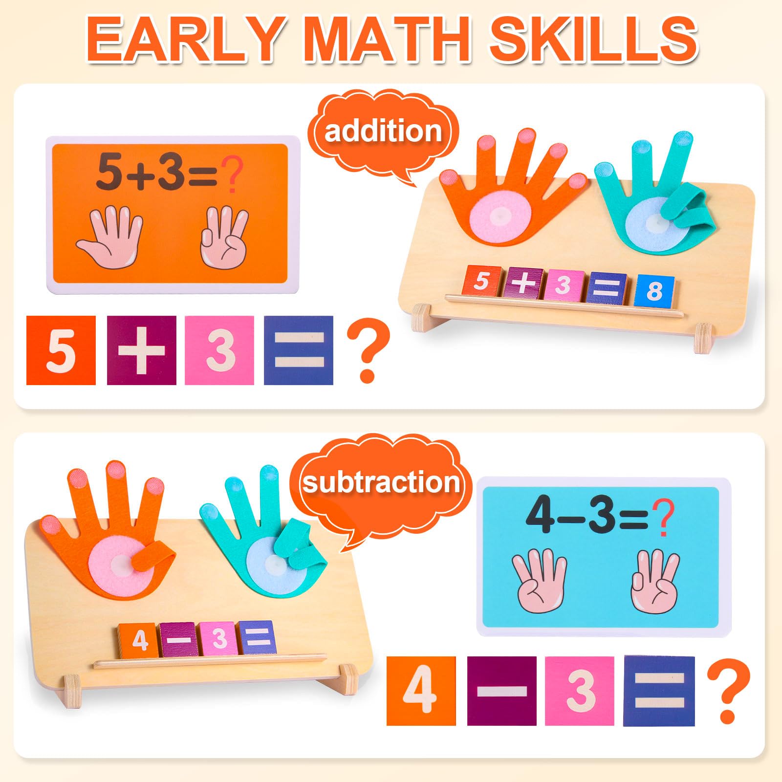 BSADIY wooden finger board and colorful number blocks enable early math play