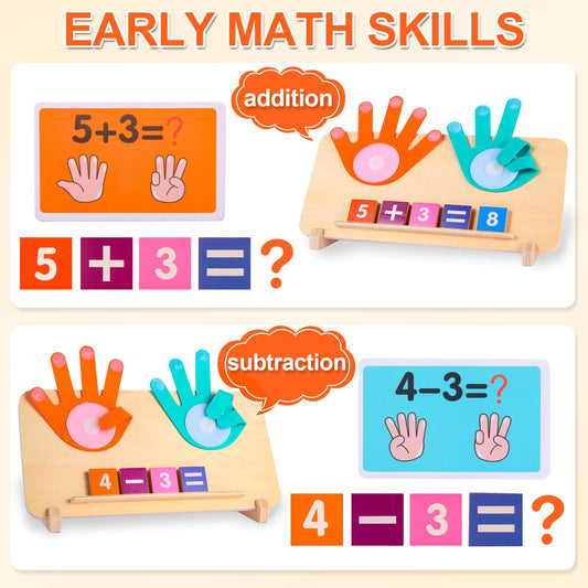 BSADIY wooden finger board and colorful number blocks enable early math play