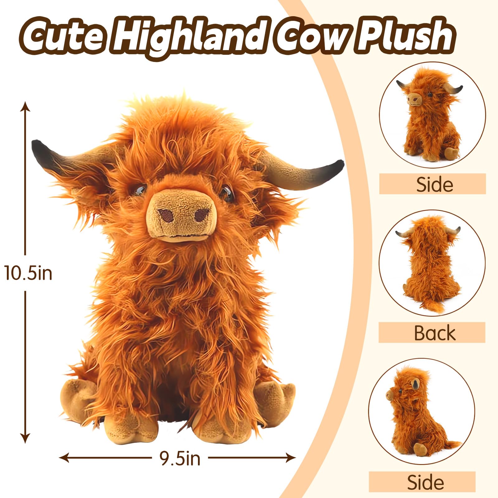 Bsanker Highland Cow Plush face closeup highlighting large expressive eyes