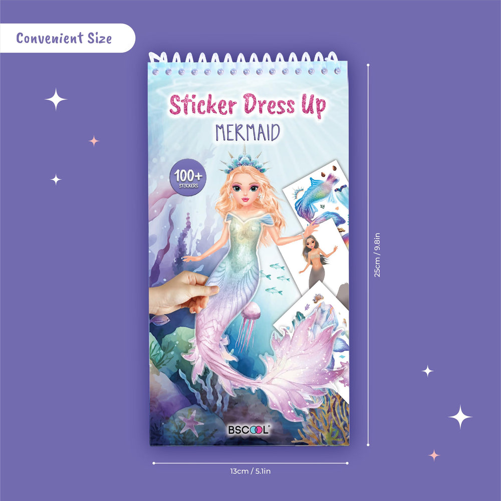 BSCOOL 30 styling pages preview showing mermaid outfits and imaginative settings.
