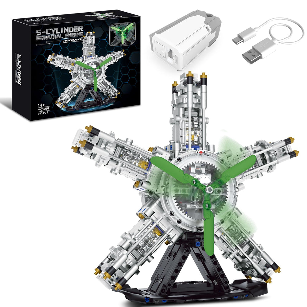 BseSparklion 5-cylinder radial engine model with movable pistons for realistic display