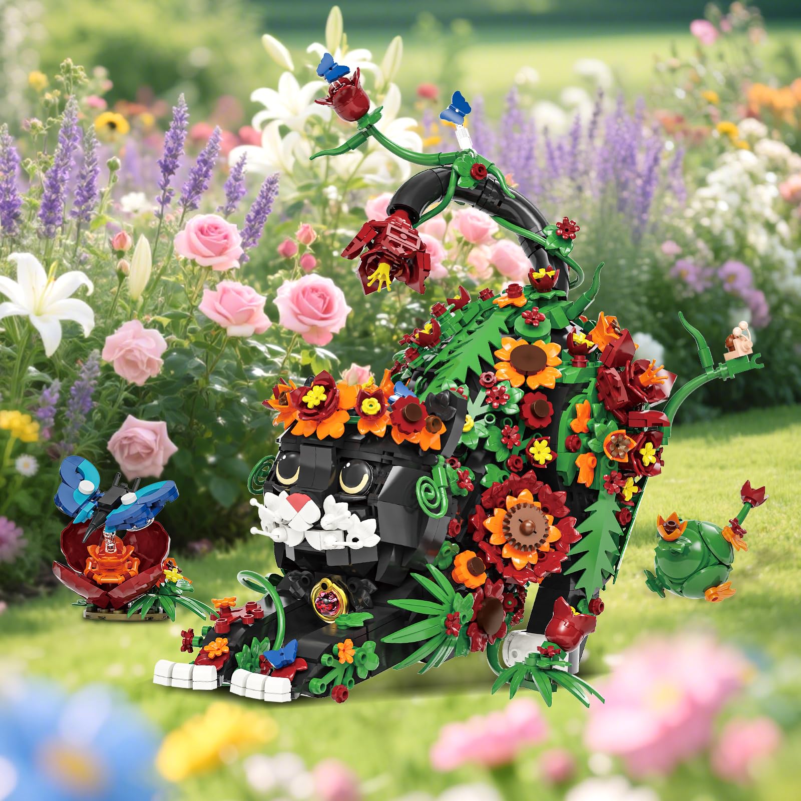 Built BseSparklion flowers tuxedo cat model ready for display
