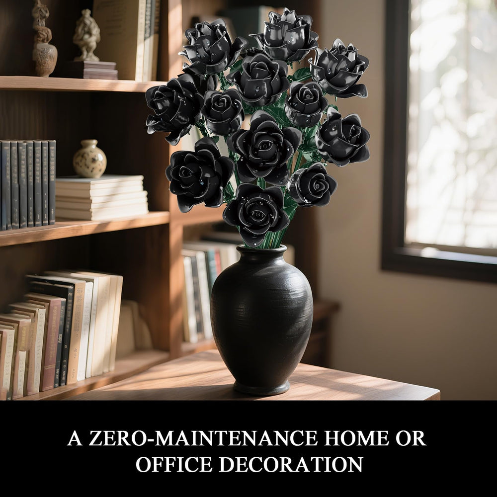 BseSparklion Lego-compatible display setup with black roses bouquet.