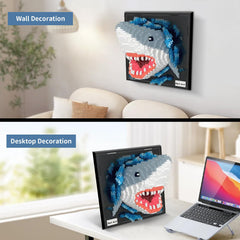 BseSparklion Shark 3D wall art arranged on a table for display