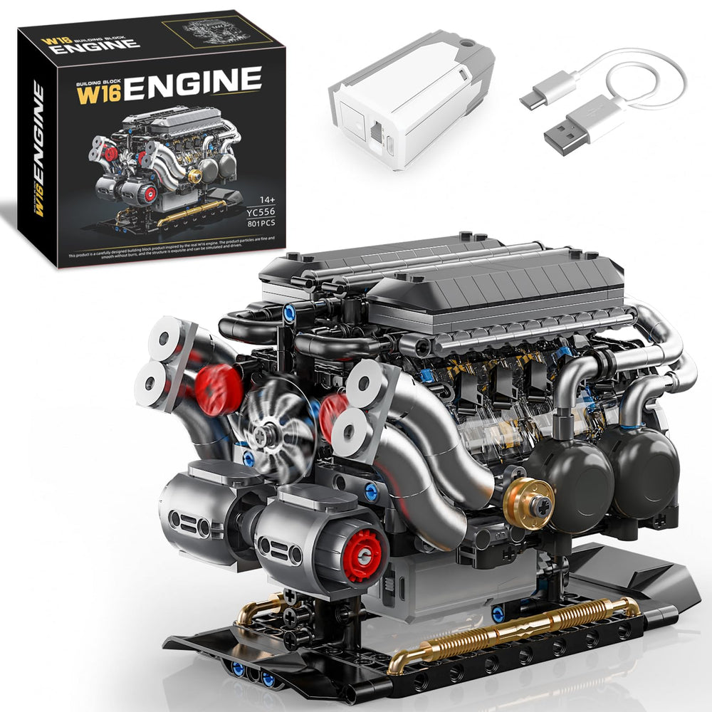BseSparklion W16 engine model with transparent cylinder head for piston observation.