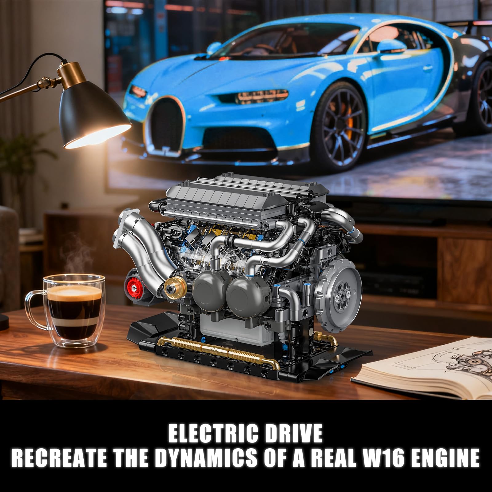 BseSparklion W16 engine pistons move in synchronized motion for realism.