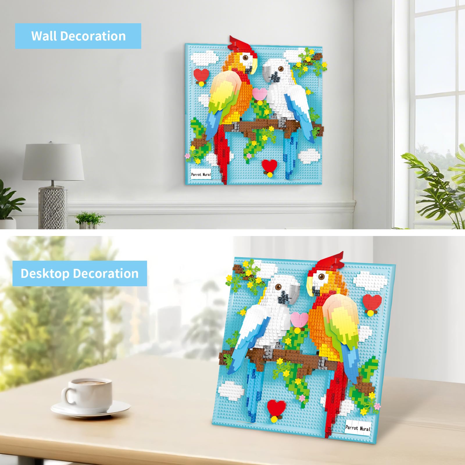 Parrot 3D wall art mounted on a wall, ideal room decor.