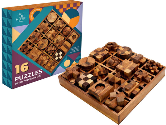 BSIRI 16 in 1 wooden brain teaser set with interlocking pieces for mindful play