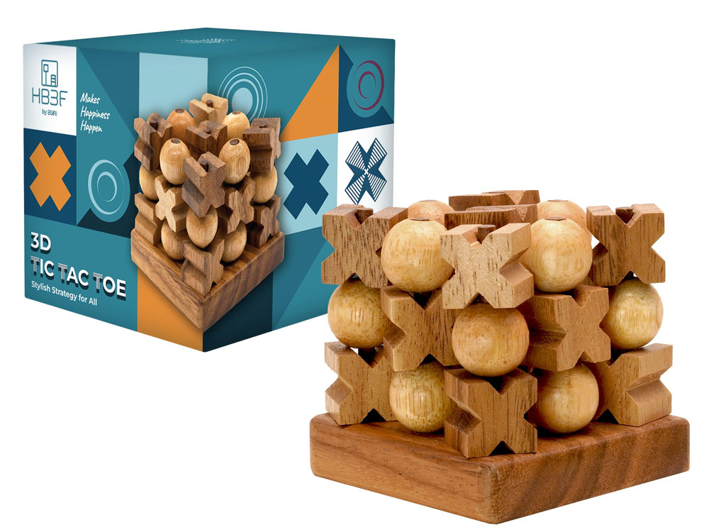 BSIRI 3D wooden tic tac toe board on a rustic coffee table for family bonding