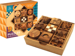 BSIRI 9-in-1 wooden brain teaser set close-up of interlocking pieces for focus