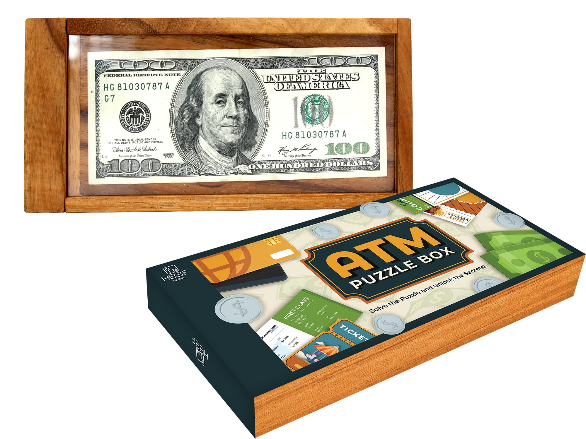 BSIRI ATM Puzzle Box front view with hidden compartment for cash or cards.