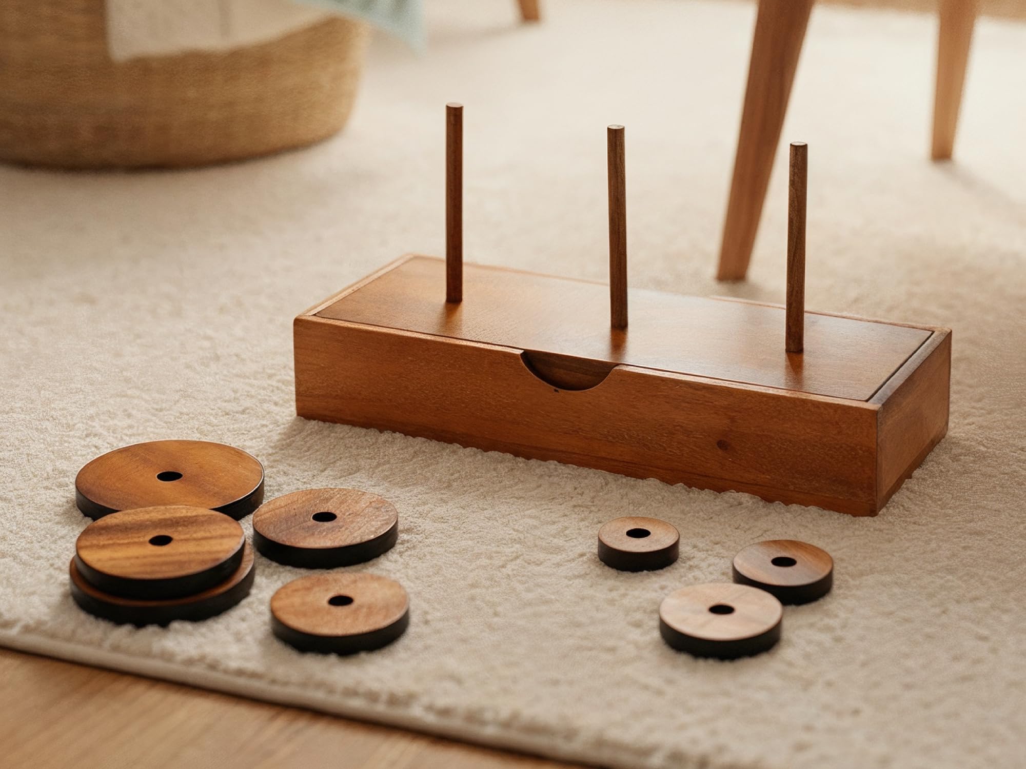BSIRI Brain teaser wooden rings close-up highlighting natural materials