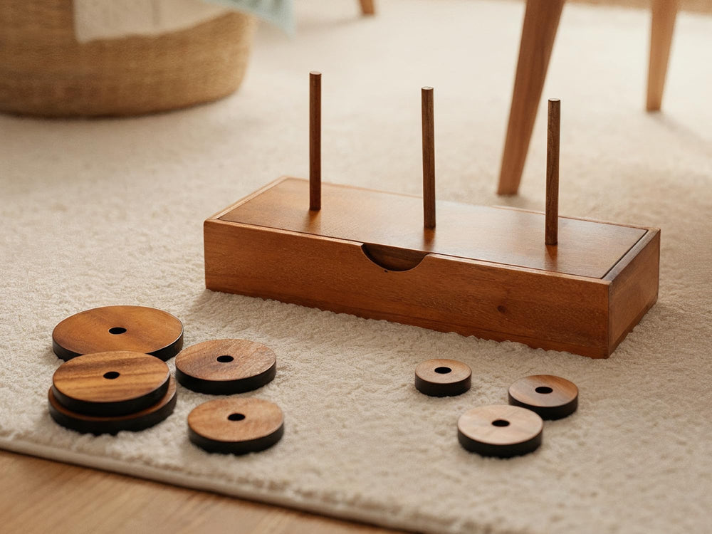 BSIRI Brain teaser wooden rings close-up highlighting natural materials