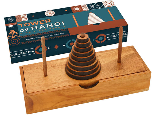BSIRI Fun Puzzle Tower Hanoi 9 Rings on table for brain teaser entertainment