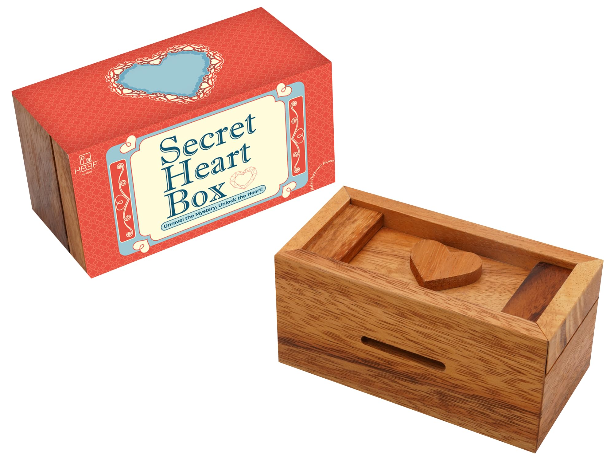 BSIRI Secret Heart Box brain teaser with hidden compartments for cards