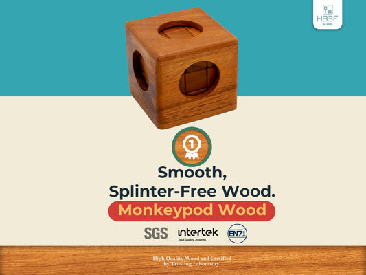 BSIRI Soma Puzzle Cube close-up, wood grain texture, ideal for mindful hands and concentration.