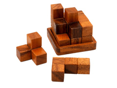 BSIRI Soma Puzzle Cube on wooden surface, easy-clean finish for repeated play.