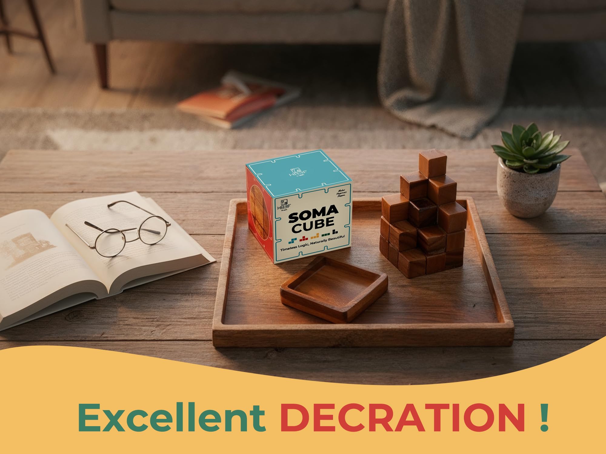 BSIRI Soma Puzzle Cube packaging scene, suggests giftable brain teaser for adults.