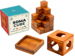 BSIRI Soma Puzzle Cube on wood, top view, boosts focus during quick problem solving.