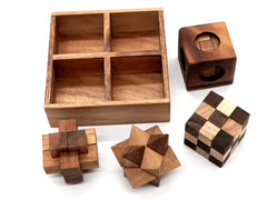 BSIRI wooden puzzle box set close-up interlocking pieces for mental challenge.
