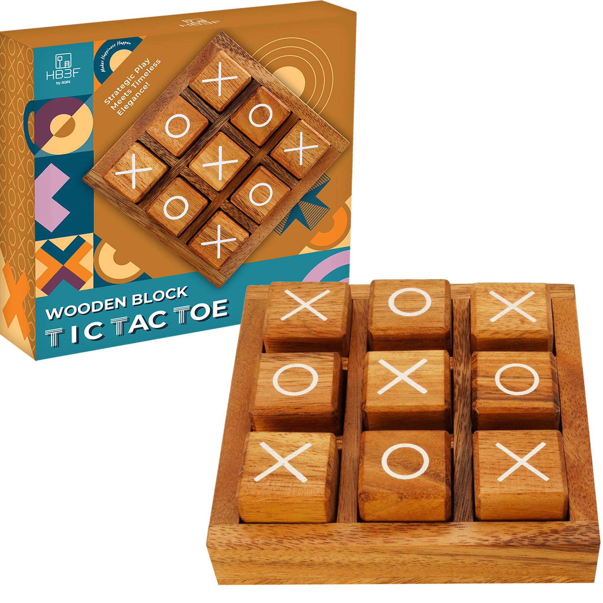 BSIRI wooden XO blocks board top view for family game night