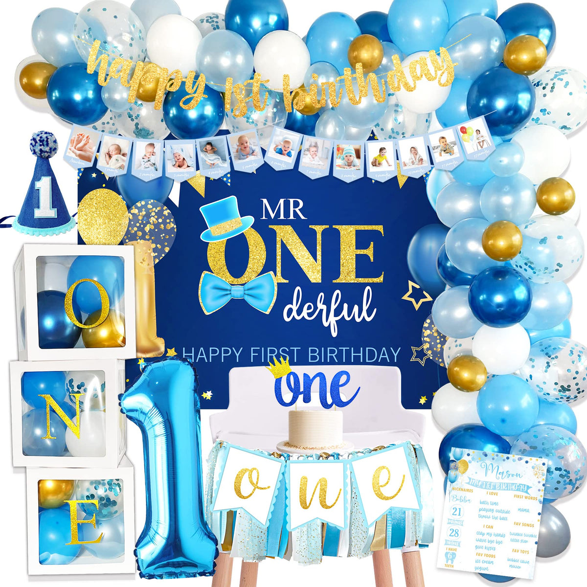 BSMIEFUS baby boy 1st birthday backdrop for photo moments