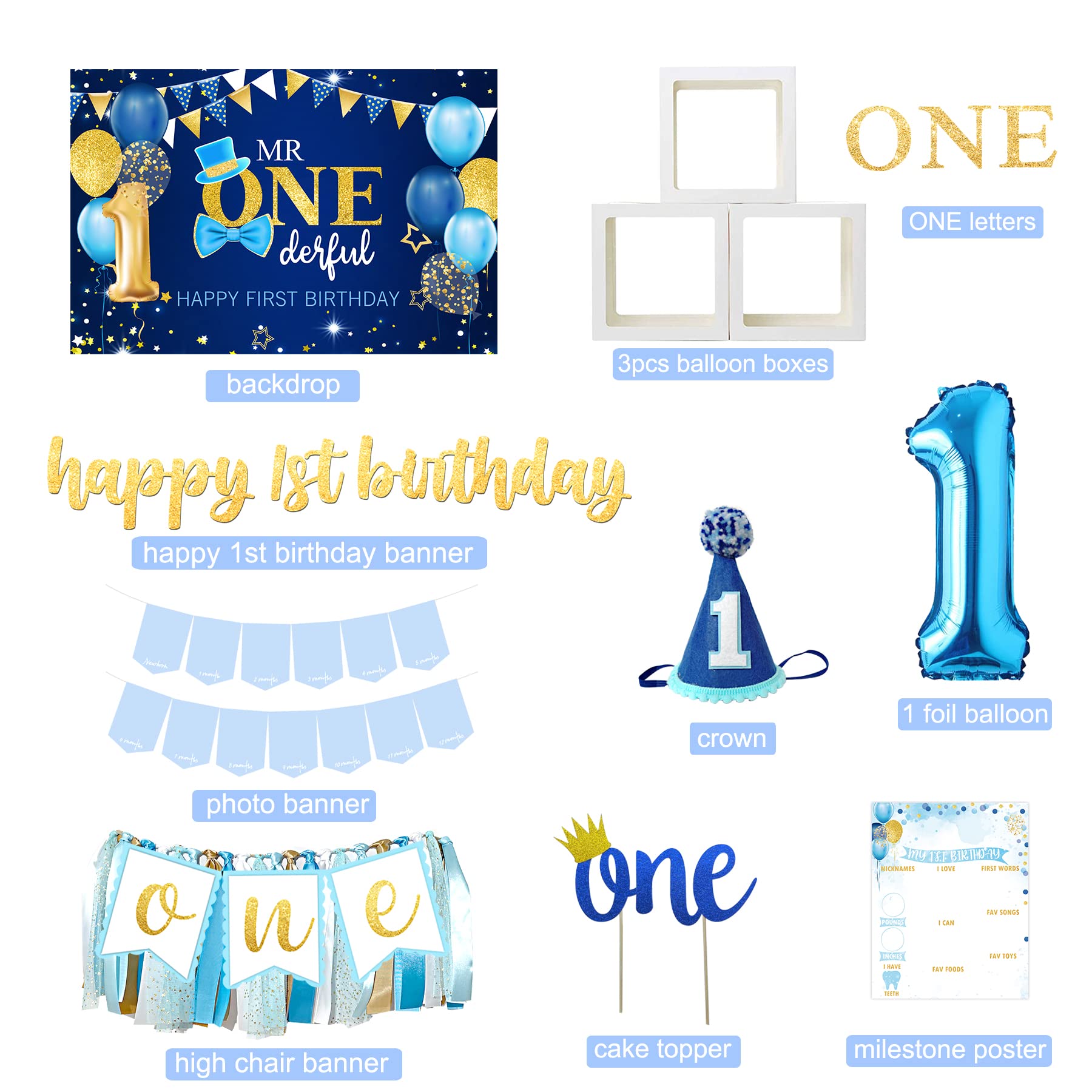 BSMIEFUS balloon boxes create a cohesive first birthday scene