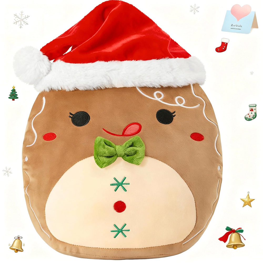 BSTAOFY Christmas Gingerbread Man plush pillow close-up shows soft fabric for cozy hugs