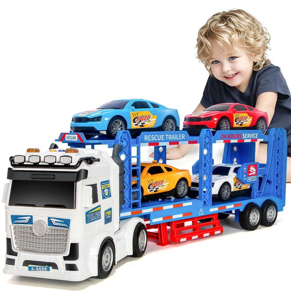 Bstoyder 21inch carrier truck with four racing cars for imaginative play
