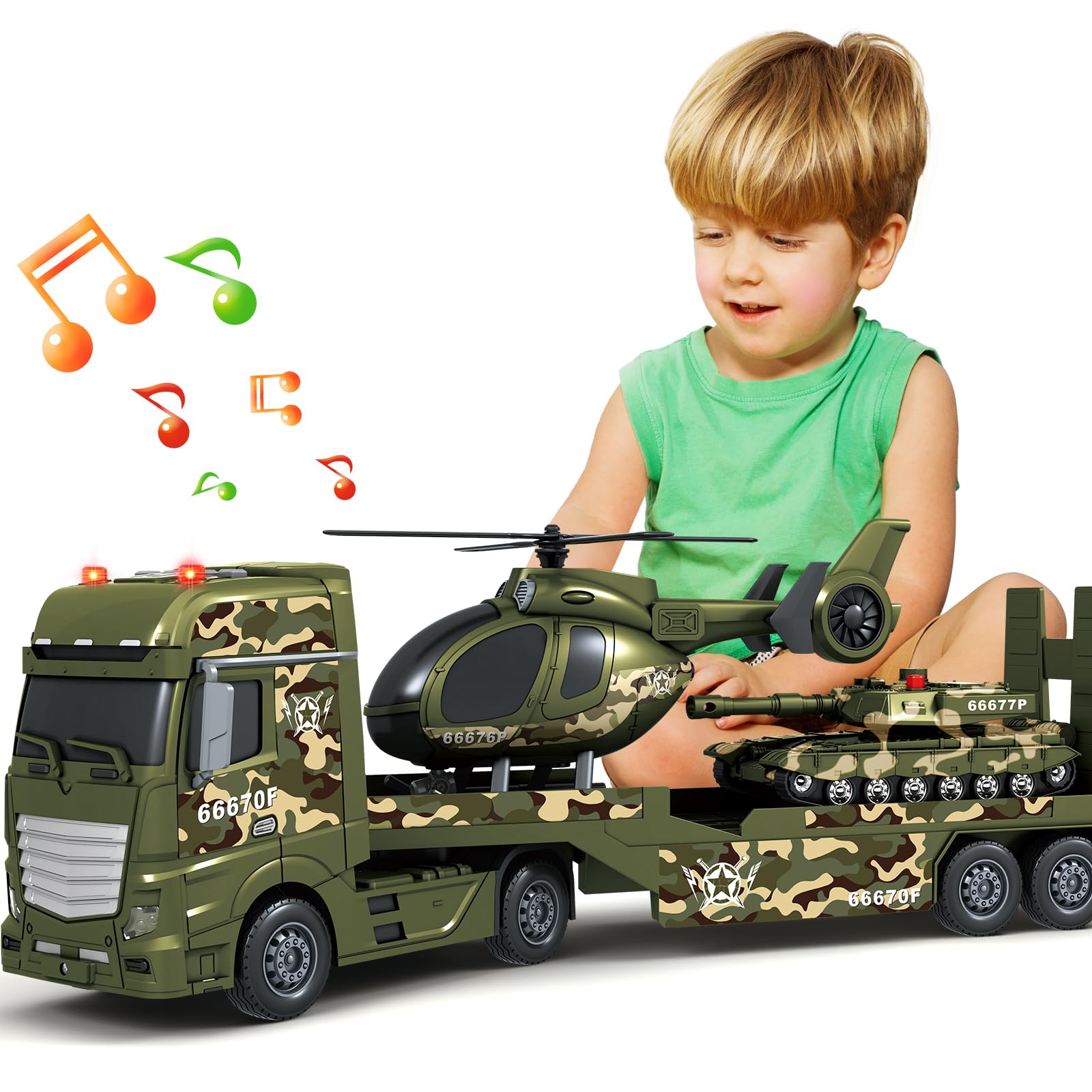 Bstoyder 25 inch army truck with helicopter for imaginative play and coordination